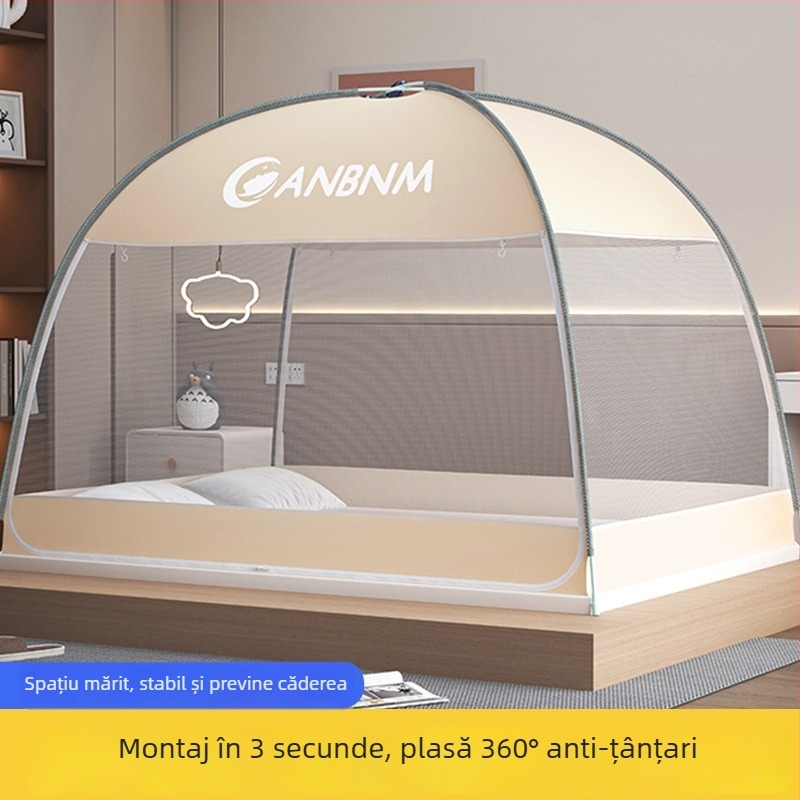 Plasă de țânțari pentru dormitor, în stil yurta mongolă, pliabilă, fără montaj, cu uși duble, cadru din fibră de sticlă, sigur pentru copii