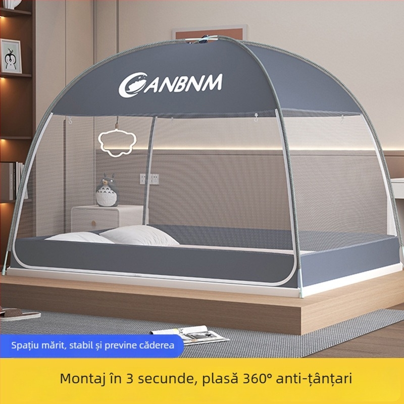 Plasă de țânțari pentru dormitor, în stil yurta mongolă, pliabilă, fără montaj, cu uși duble, cadru din fibră de sticlă, sigur pentru copii