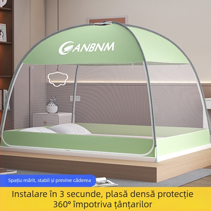 Plasă de țânțari pentru dormitor, în stil yurta mongolă, pliabilă, fără montaj, cu uși duble, cadru din fibră de sticlă, sigur pentru copii
