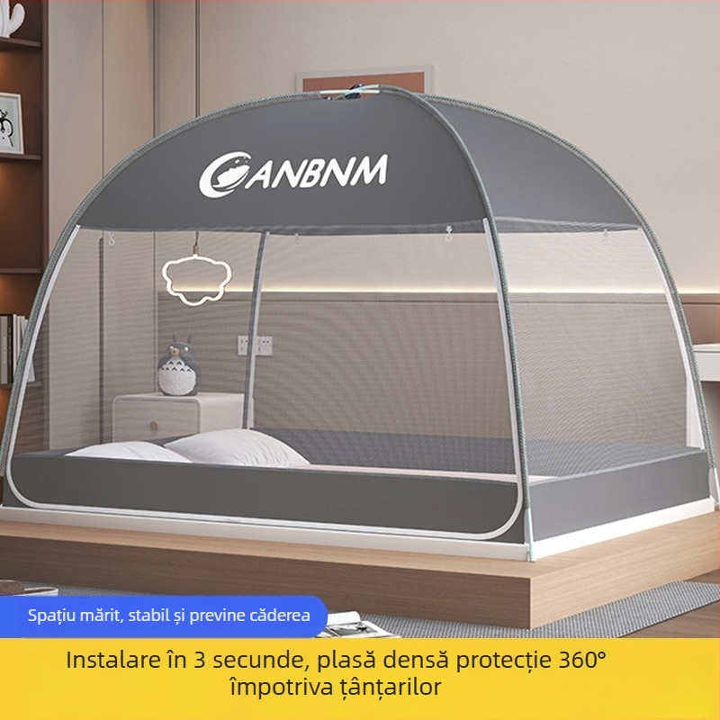 Plasă de țânțari pentru dormitor, în stil yurta mongolă, pliabilă, fără montaj, cu uși duble, cadru din fibră de sticlă, sigur pentru copii