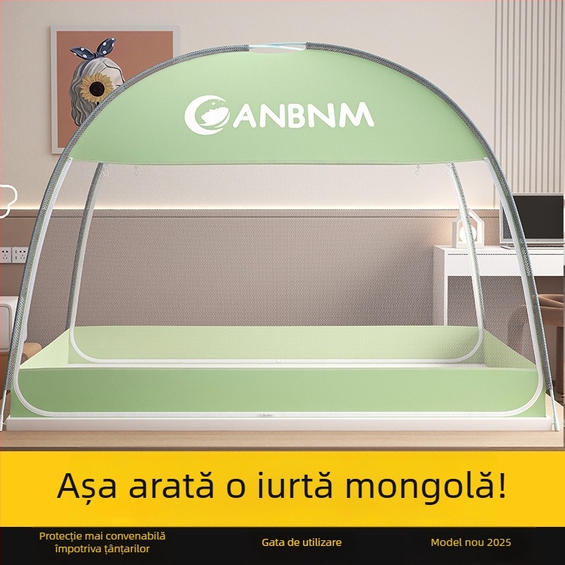 Plasă de țânțari pentru dormitor, în stil yurta mongolă, pliabilă, fără montaj, cu uși duble, cadru din fibră de sticlă, sigur pentru copii