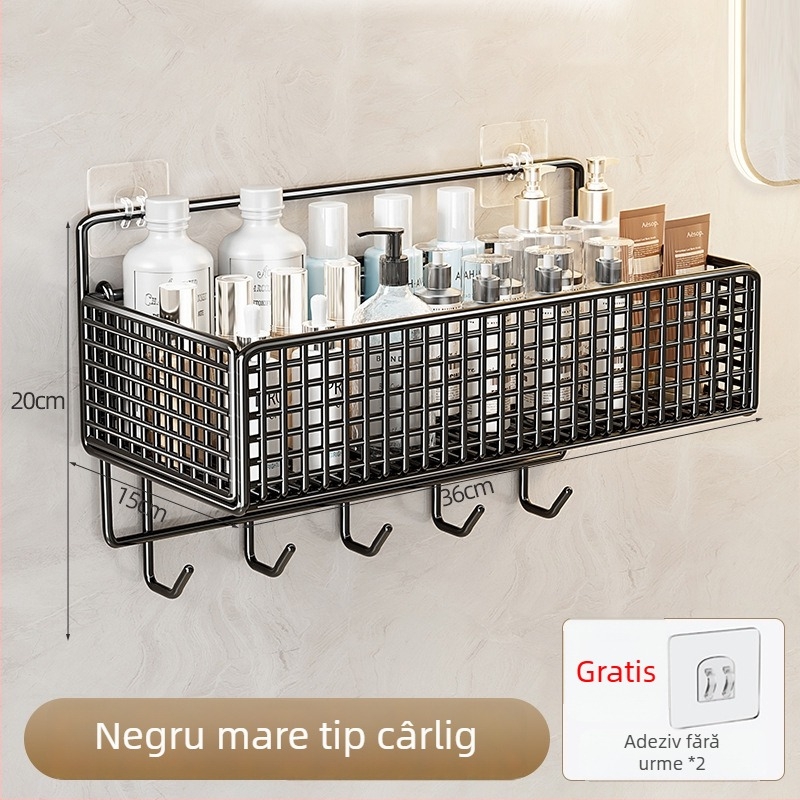 Raft de baie montat pe perete, pentru cămine, fără găuri, din fier, stil minimalist