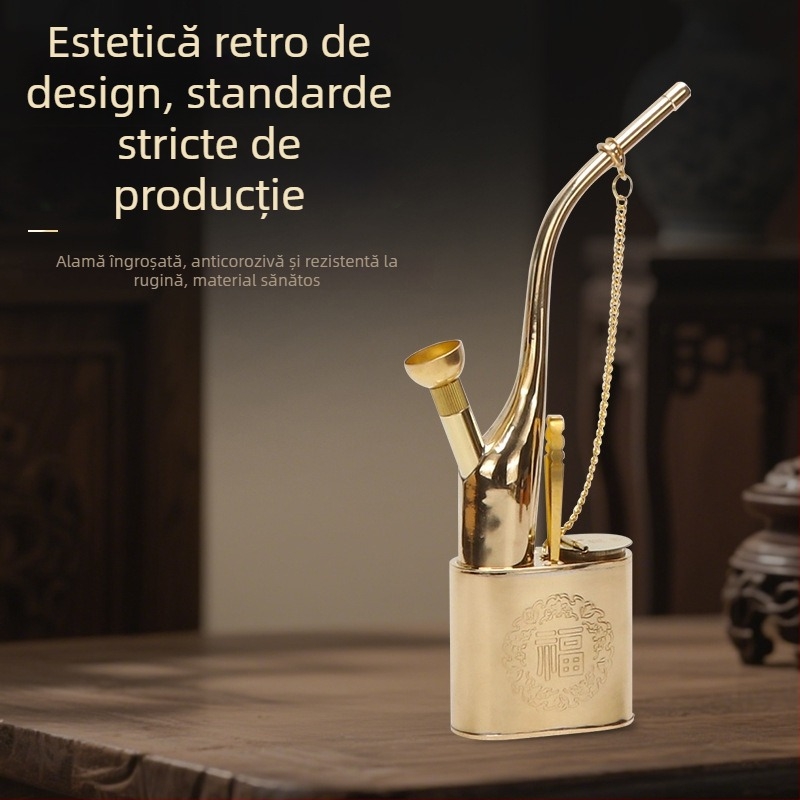 Narghilea metalică, dublu utilizare, detașabilă, filtrare de înaltă eficiență, design retro din alamă cu simbolul Fu