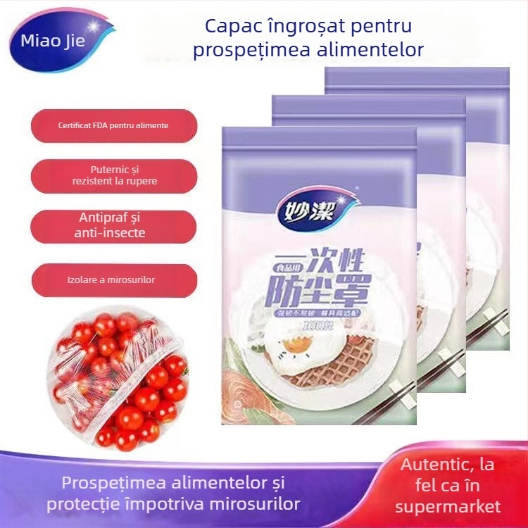 Miaojie Capace de folie de unică folosință pentru conservarea alimentelor, protecție la praf cu deschidere elastică, special pentru resturi și boluri