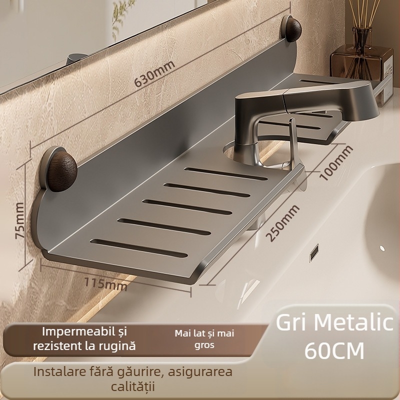 Raft fără găurire pentru robinet de baie, organizator chiuvetă și raft de depozitare pentru chiuveta bucătărie