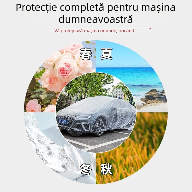 Husă de mașină de unică folosință din folie PE transparentă, groasă, rezistentă la ploaie și praf, husă universală de protecție