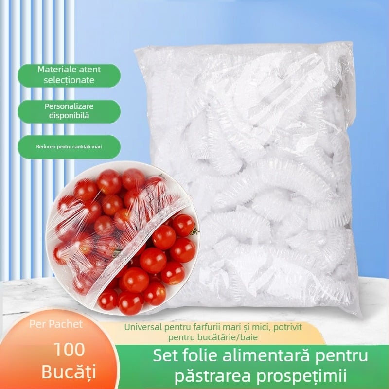 Capace de unică folosință pentru boluri, capac din plastic transparent pentru resturi, set 100 bucăți