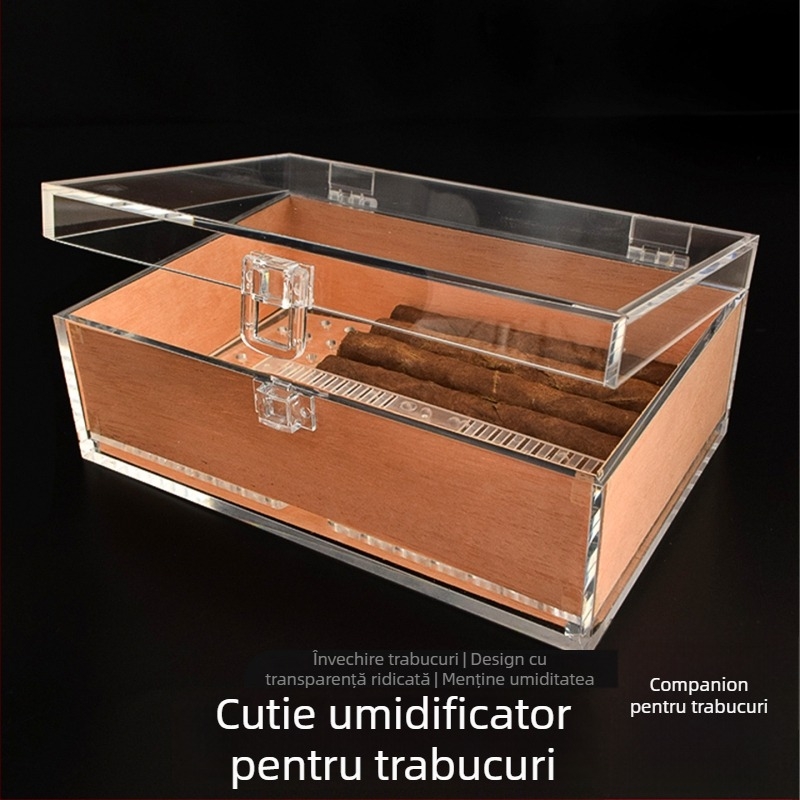 Humidor pentru țigări cu construcție din acrilic și lemn de cedru, capacitate mare, corp transparent