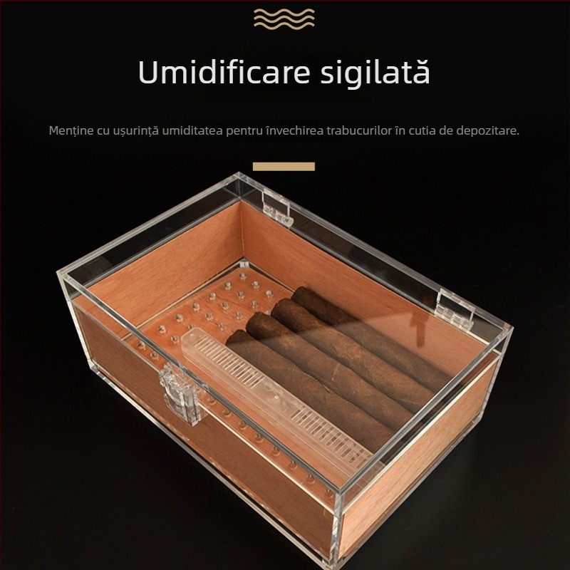 Humidor pentru țigări cu construcție din acrilic și lemn de cedru, capacitate mare, corp transparent