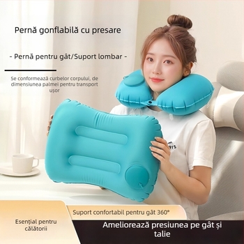 Perna gonflabilă de călătorie cu suport lombar, pernă portabilă pentru mașină, pernă de odihnă pliabilă pentru exterior