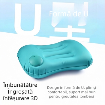 Perna gonflabilă de călătorie cu suport lombar, pernă portabilă pentru mașină, pernă de odihnă pliabilă pentru exterior