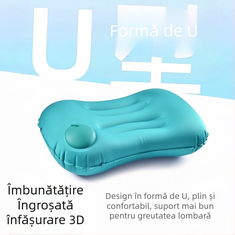 Perna gonflabilă de călătorie cu suport lombar, pernă portabilă pentru mașină, pernă de odihnă pliabilă pentru exterior