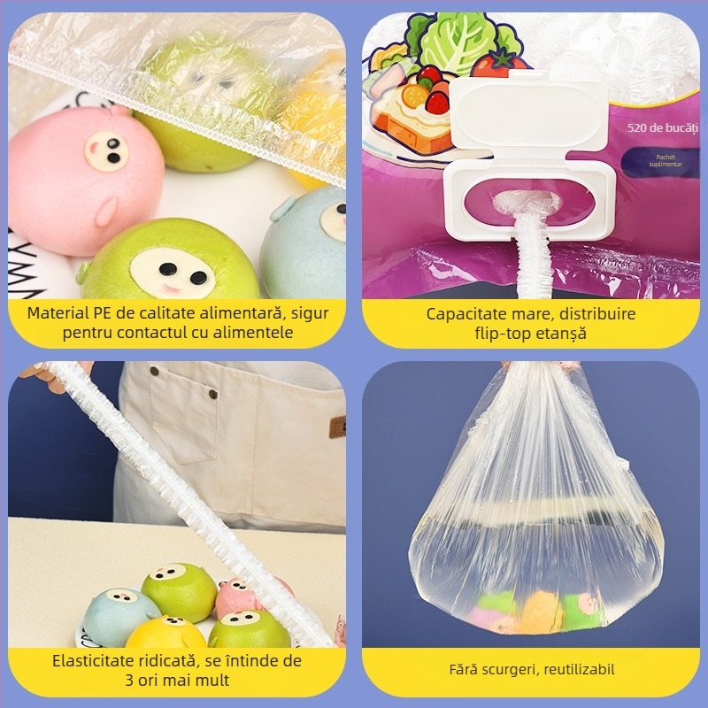 Capac pentru folie alimentară pentru resturi, de unică folosință, protecție la praf, multifuncțional cu gură elastică