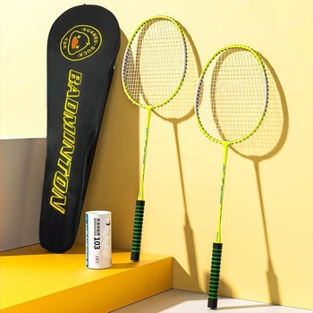 Set badminton din țesătură Oxford: două rachete ultra-ușoare, stil ofensiv, pentru exterior; include trei mingi și o geantă, pentru adulți și copii