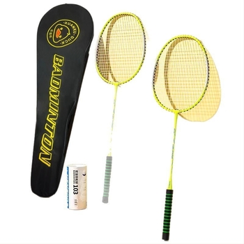 Set badminton din țesătură Oxford: două rachete ultra-ușoare, stil ofensiv, pentru exterior; include trei mingi și o geantă, pentru adulți și copii