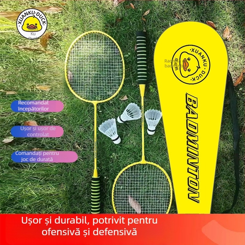 Set badminton din țesătură Oxford: două rachete ultra-ușoare, stil ofensiv, pentru exterior; include trei mingi și o geantă, pentru adulți și copii