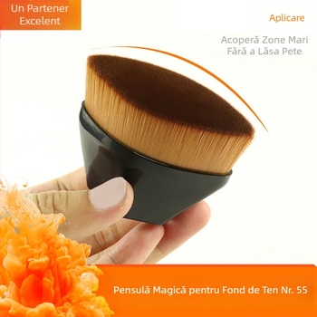 Pensulă portabilă de fond de ten nr. 55, cap plat în formă de petală, instrument de corectare pentru acoperire discretă