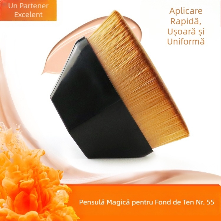 Pensulă portabilă de fond de ten nr. 55, cap plat în formă de petală, instrument de corectare pentru acoperire discretă