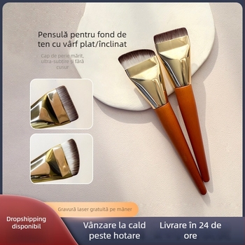 Pensulă de fond de ten cu cap plat, curbat, pentru aplicare fină și uniformă - fără urme de pensulă