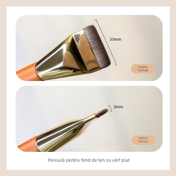 Pensulă de fond de ten cu cap plat, curbat, pentru aplicare fină și uniformă - fără urme de pensulă