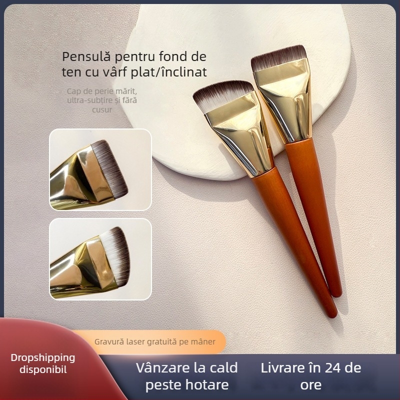 Pensulă de fond de ten cu cap plat, curbat, pentru aplicare fină și uniformă - fără urme de pensulă
