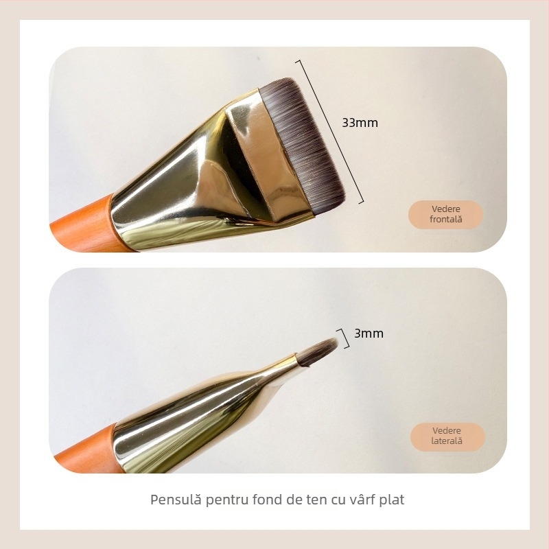 Pensulă de fond de ten cu cap plat, curbat, pentru aplicare fină și uniformă - fără urme de pensulă