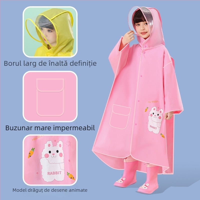 Poncho EVA pentru copii – pelerină lungă cu compartiment ascuns pentru rucsac, impermeabil