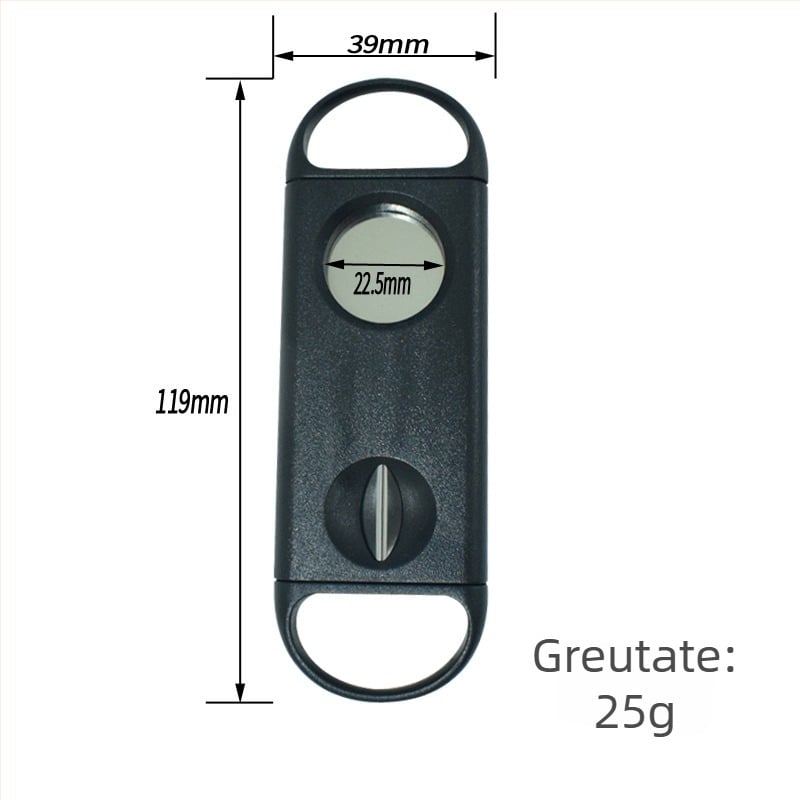 Tăietor de trabucuri din plastic cu perforator pentru găuri, lung, negru, în formă de V, cu dublă funcție