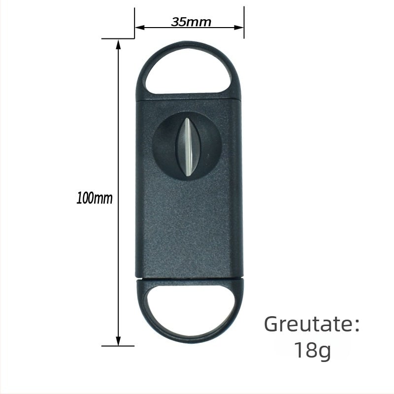 Tăietor de trabucuri din plastic cu perforator pentru găuri, lung, negru, în formă de V, cu dublă funcție