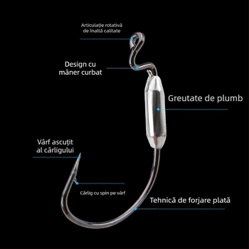 7316 Cârlig Crank cu Cap de Plumb pentru momeli moi, protecție anti-încărcare la fund, Texas Rig pentru pescuit în ape dulci și sărate