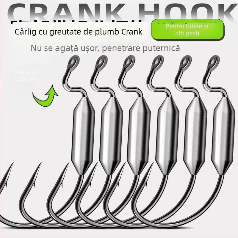 7316 Cârlig Crank cu Cap de Plumb pentru momeli moi, protecție anti-încărcare la fund, Texas Rig pentru pescuit în ape dulci și sărate