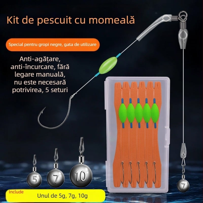 Montaj de pescuit cu zmeu, năluci plutitoare, cârlig invers și linie din nailon fără plumb