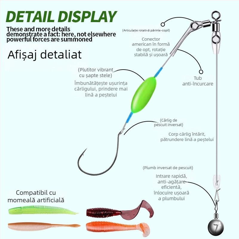 Montaj de pescuit cu zmeu, năluci plutitoare, cârlig invers și linie din nailon fără plumb