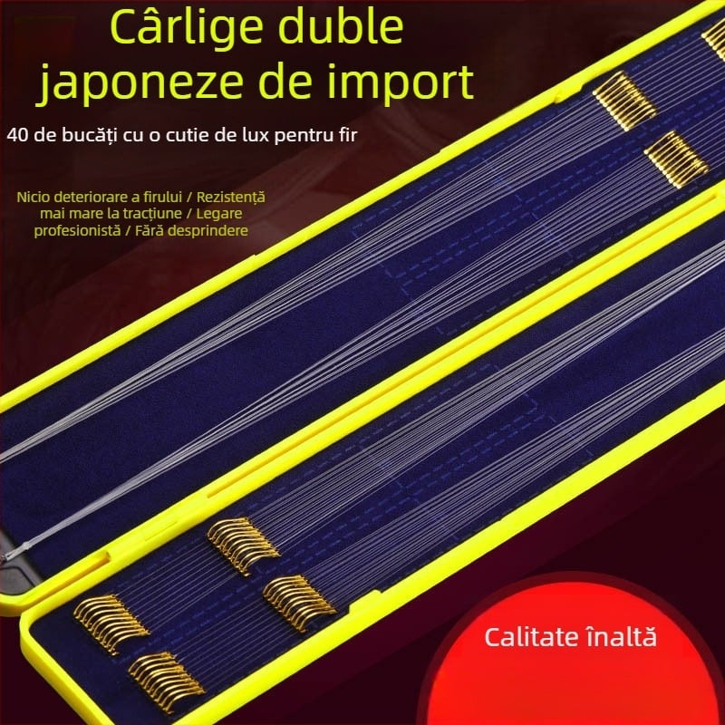 Set cu două cârlige, linie de lider pre-legată și cârlige cu manșon auriu