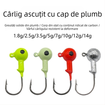Cârlig cu cap de plumb, culoare fosforescentă, pentru momeli moi și viermi