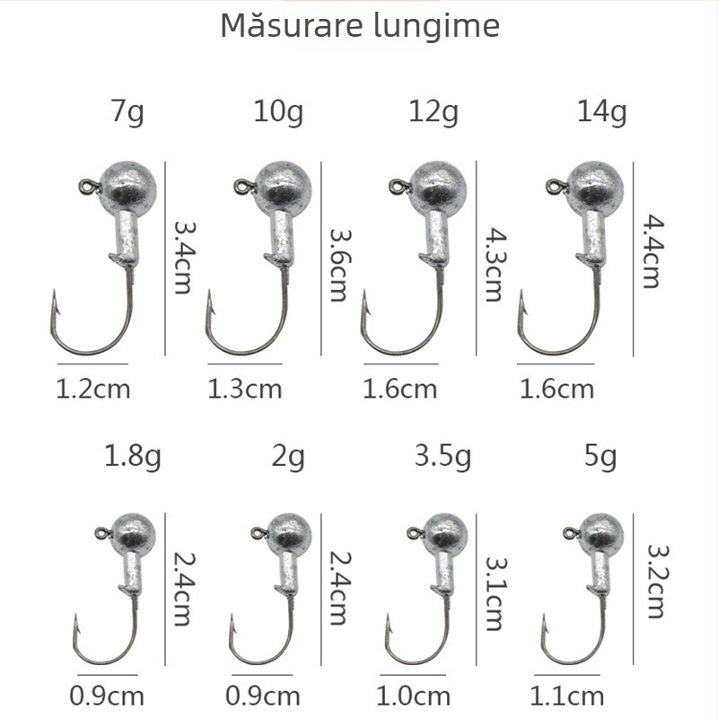 Cârlig cu cap de plumb, culoare fosforescentă, pentru momeli moi și viermi
