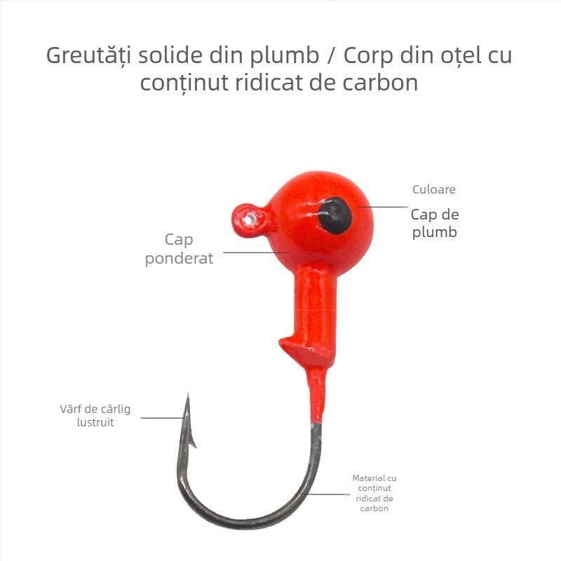 Cârlig cu cap de plumb, culoare fosforescentă, pentru momeli moi și viermi
