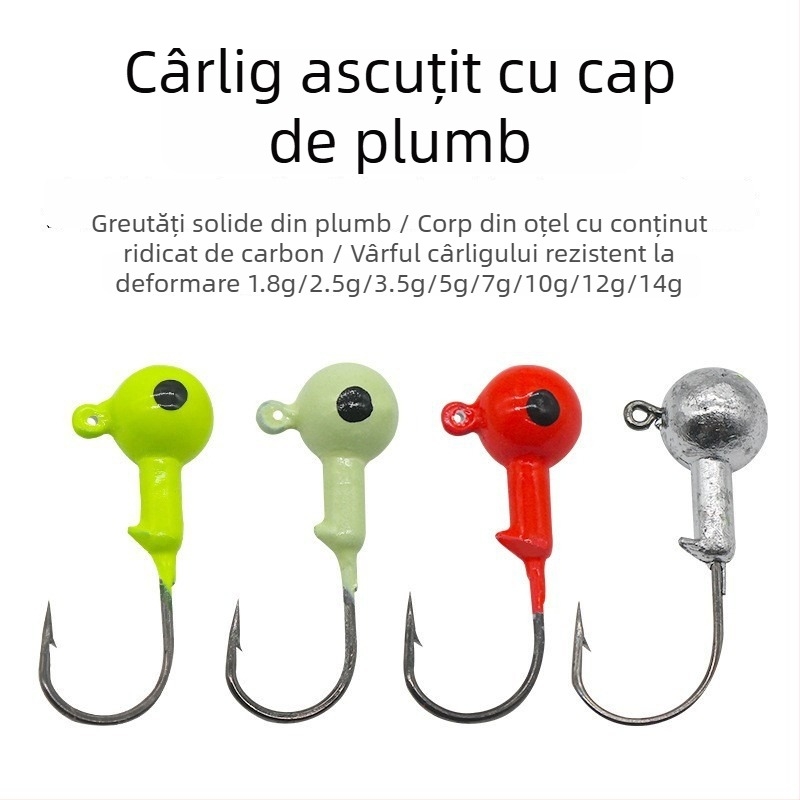 Cârlig cu cap de plumb, culoare fosforescentă, pentru momeli moi și viermi
