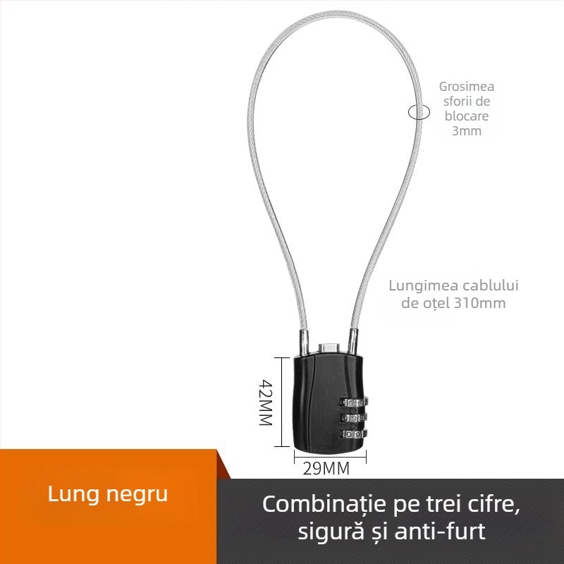 Lacăt cu sârmă din oțel, cod, pentru bagaje mici, coș exterior de mașină, rezistent la apă și la rugină, lacăt pentru dulap în cămin