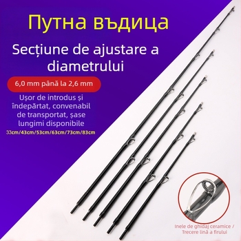 Undiță de pescuit pentru plută cu segmente de extindere și articulații de diametru variabil, secțiune DIY cu dop, mâner și secțiune mijlocie