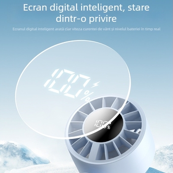 Ventilator de birou cu afișaj digital, pliabil, USB, portabil, ventilator de mână cu viteză mare (5 palete, baterie încorporată 1200–2000 mAh)