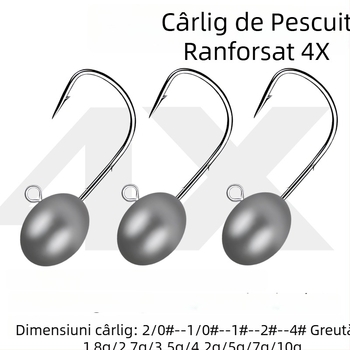 Root Hook pentru pescuit cu năluci, întărit de 4 ori, cu două cârlige, profil gros, gură arcuită, mărimea 1