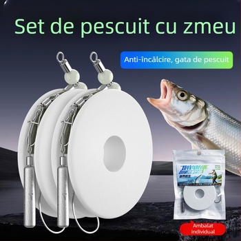 Montaj de pescuit cu zmeu, cârlig invers, cârlig triplu cu inel în formă de 8, fără plumb