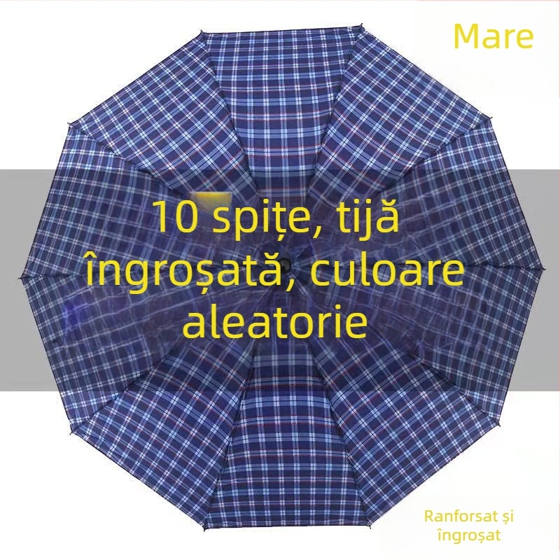 Umbrelă pliabilă extra mare, carouri, cu trei secțiuni, întărită, pentru bărbați și femei, UPF 40+