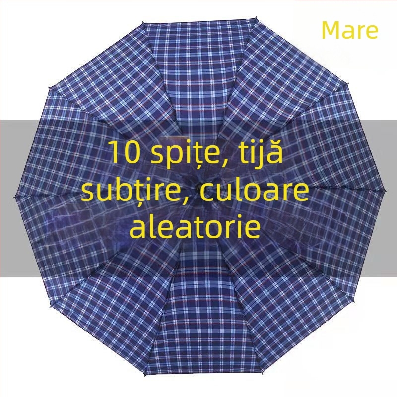 Umbrelă pliabilă extra mare, carouri, cu trei secțiuni, întărită, pentru bărbați și femei, UPF 40+