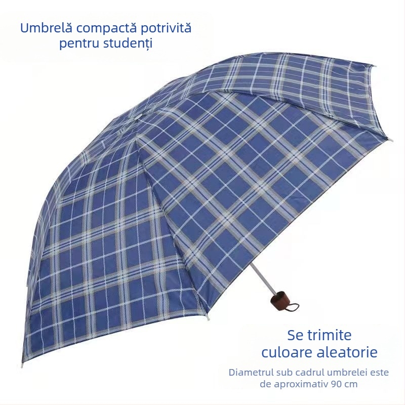Umbrelă pliabilă extra mare, carouri, cu trei secțiuni, întărită, pentru bărbați și femei, UPF 40+