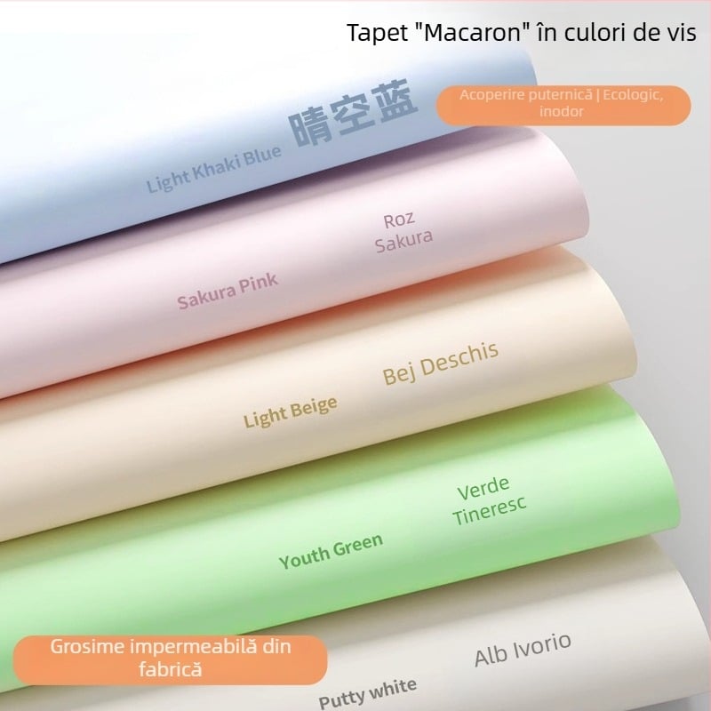 Autocolant de perete Macaron, culoare solidă, autoadeziv, impermeabil și rezistent la umezeală, decor modern minimalist pentru dormitor