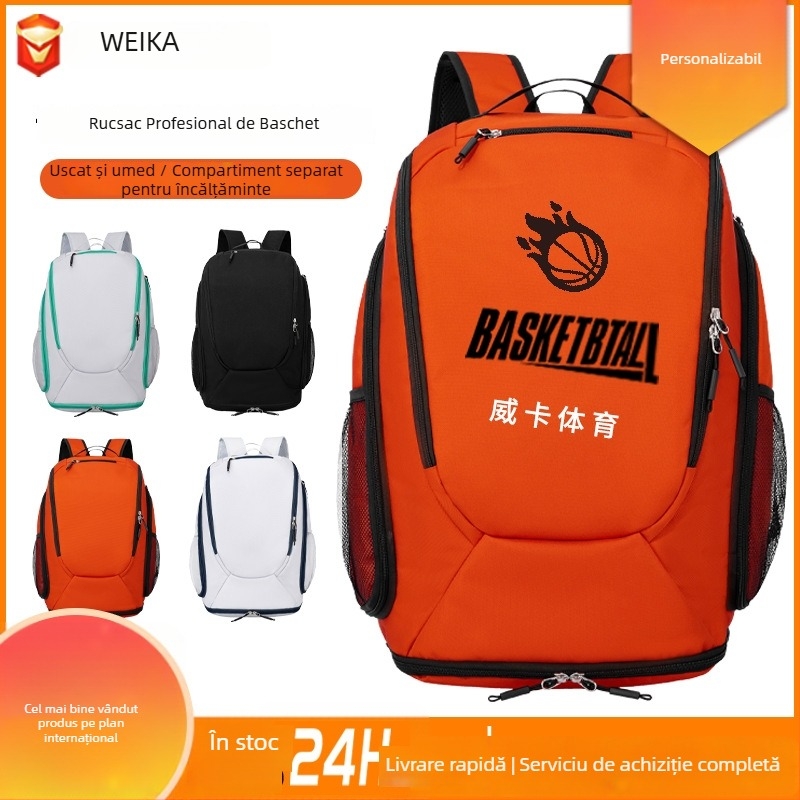 Rucsac baschet cu capacitate mare pentru sporturi în aer liber, logo personalizabil, separare uscat–umed, compartiment pentru încălțăminte, mai multe buzunare, material Oxford