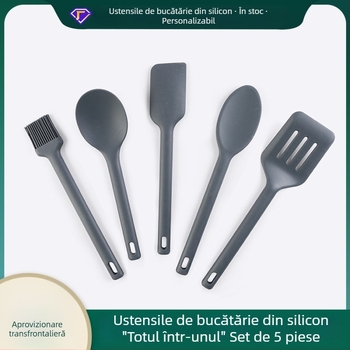 Set integrat din silicon pentru bucătărie: spatulă din silicon pentru tigărie antiaderentă, racletă din silicon, perie de uns, unelte pentru coacere