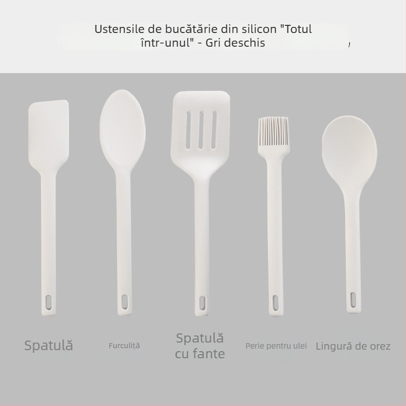 Set integrat din silicon pentru bucătărie: spatulă din silicon pentru tigărie antiaderentă, racletă din silicon, perie de uns, unelte pentru coacere